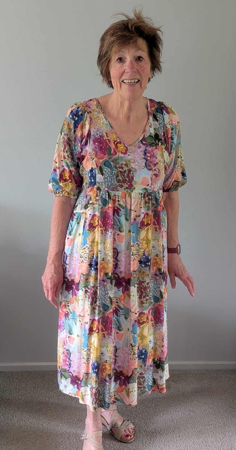 Customer photo review of Zandra Midi Dress in Pink Multi