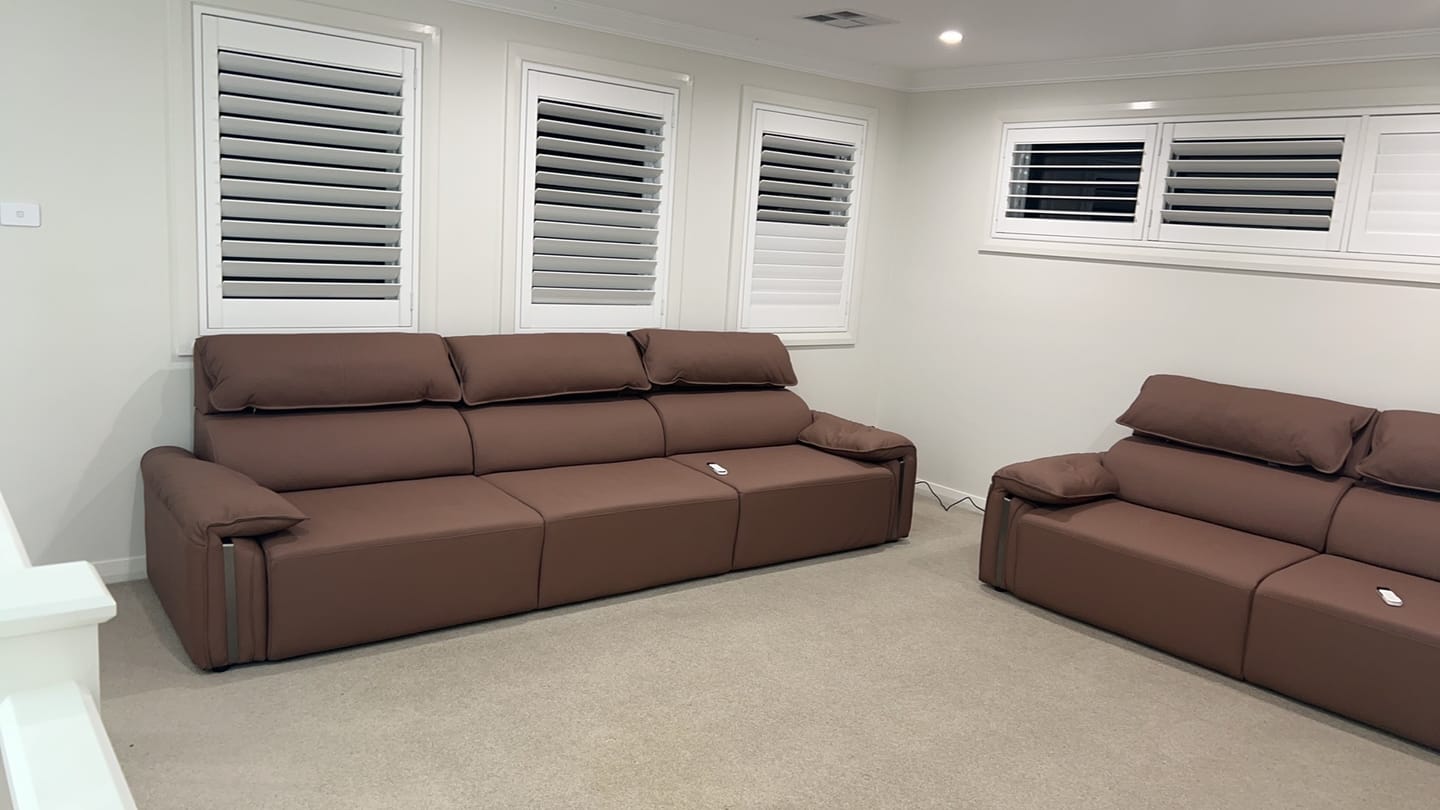 Customer photo review of Chocolate 3.25M 4.5 Seat Fully Electric Reclining Sofa Bed - Leather