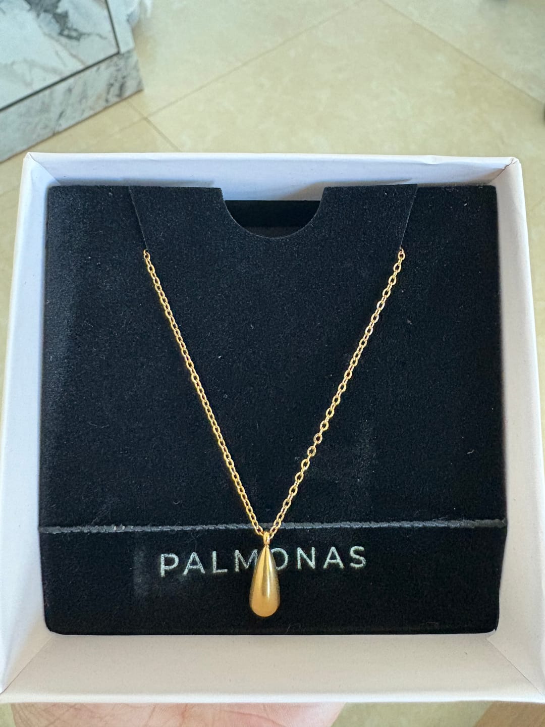 Customer photo review of Thin Drop Necklace