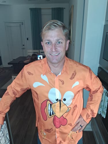 Customer photo review of Men's Thanksgiving Funny Holiday Hilarious Long Sleeve Shirt