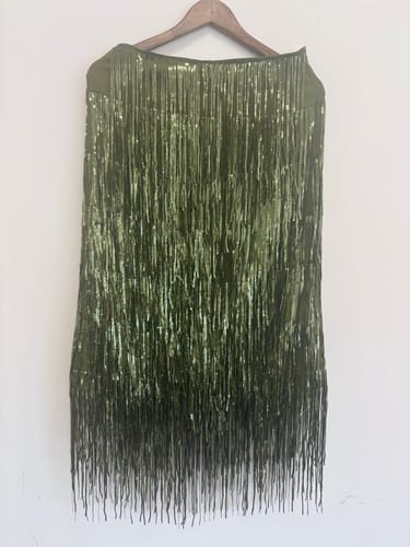 Customer photo review of Party Crasher Layered Sequined Tassels High Rise Back Zipper Midi Skirt (Shipped Within 24 Hours)