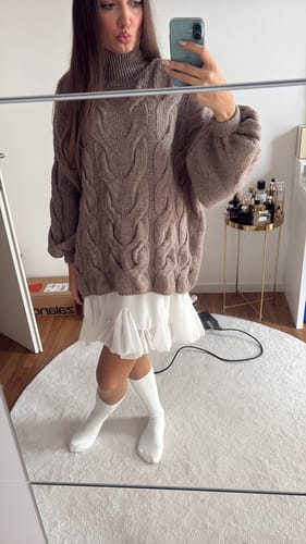 Customer photo review of Amber Strick Pullover - Taupe