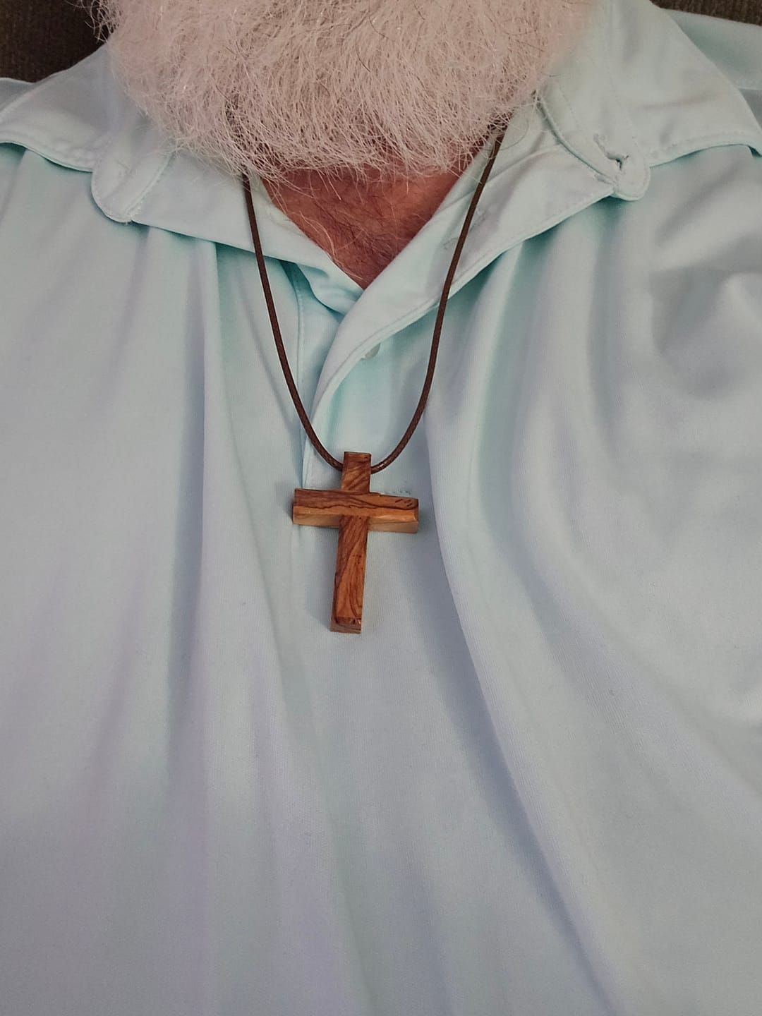 Customer photo review of Holy Land Plain Olive Wood Cross Pendant