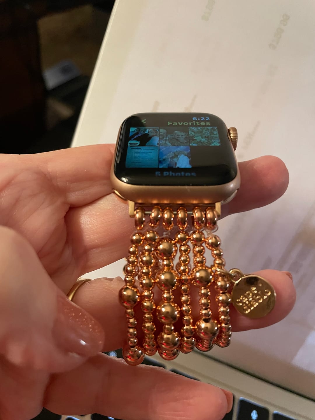 Customer photo review of Rose Gold Serenity Apple Watch Strap