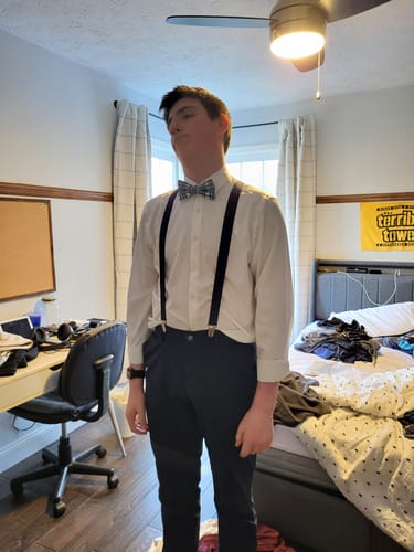 undefined review of Blue Plaid Bow Tie & Navy Suspenders Set image 1 out of 1