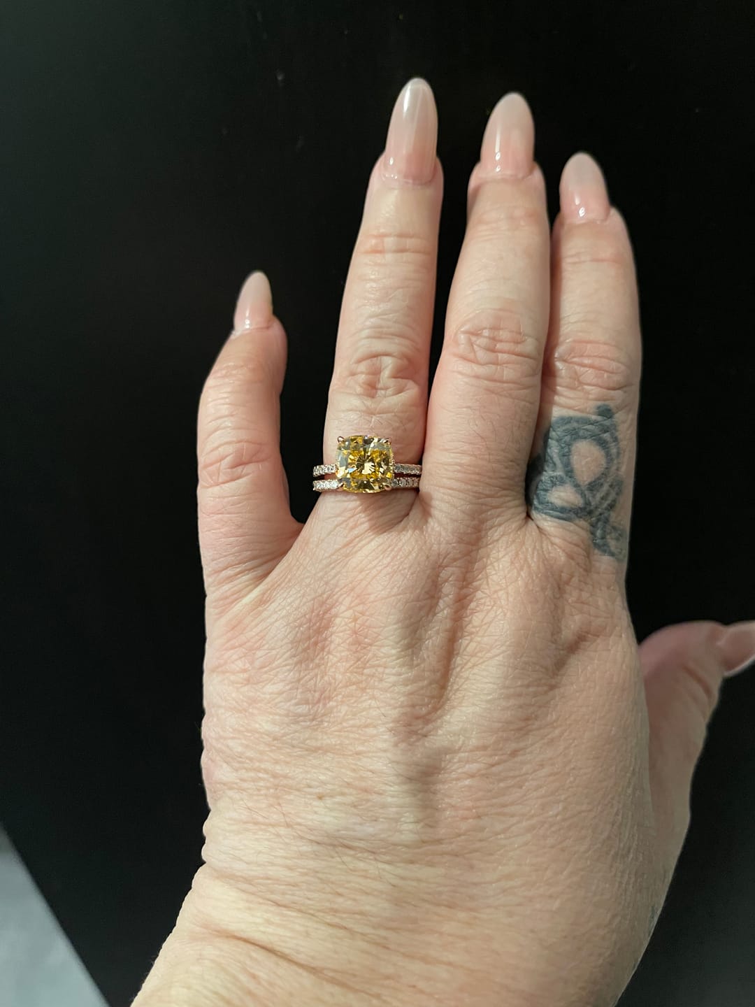Customer photo review of Hidden Halo Cushion Lab-Created Sapphire Pave Rose Gold Sterling Silver Ring