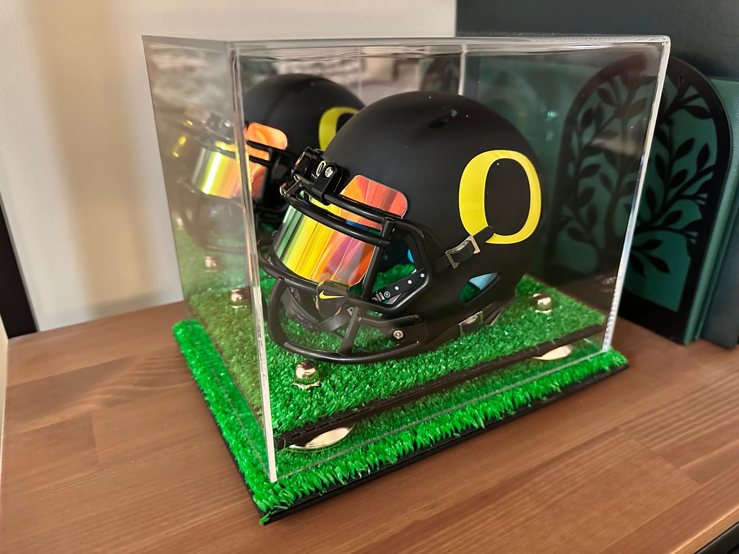 Customer photo review of Mini/Miniature Football Helmet (not Full Size) Display Case - Mirror no Wall Mounts (A003/V45)