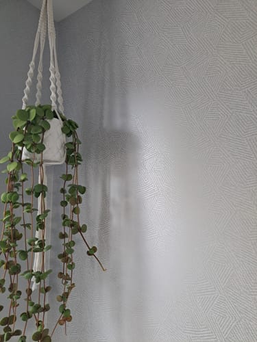 Customer photo review of Atakora - geometric metallic wallpaper - Dove- Discontinuing