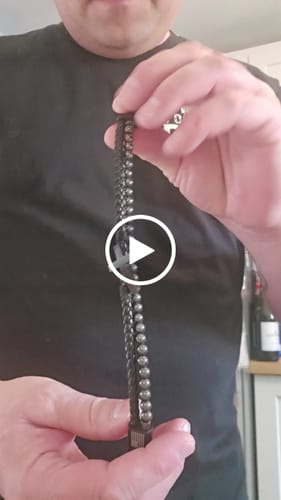 Customer video review of FIDES Cross Leather & Magnetic Hematite Titanium Bead Bracelet: Helps Pair Veterans With A Service Dog Or Shelter Dog