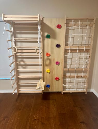 Customer photo review of Walnut 9-in-1 Swedish Ladder Wall Gym | Indoor Wooden Climber & Activity Set for Kids
