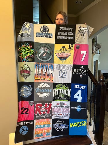 T-shirt quilt featuring oklahoma bruin volleyball by Carrie from OK