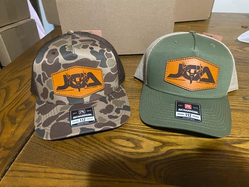 Customer photo review of Custom Leather Patch Hats Richardson CAMO Laser Engraved