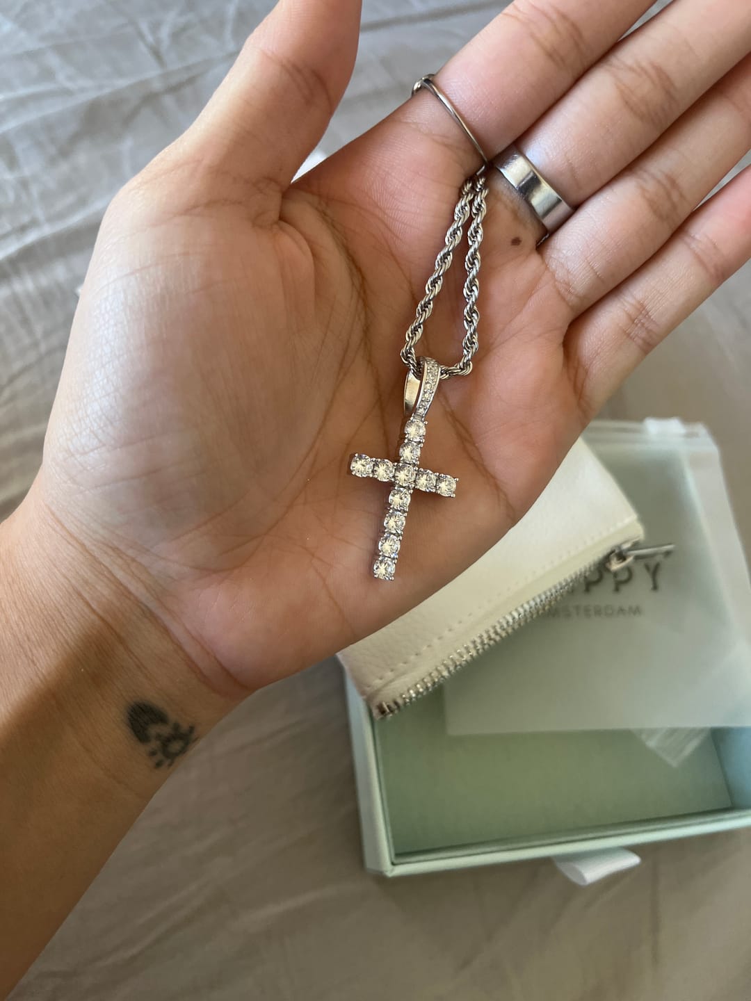 Customer photo review of CROSS PIECE PENDANT. - WHITE GOLD