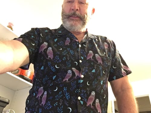 Customer photo review of Clearance Ready-to-Ship Episodic Owl Floral Button Up Shirt