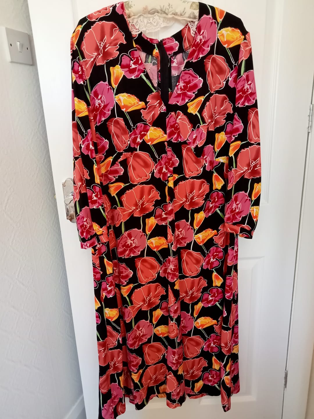 Customer photo review of Flower Drawings on Black Viscose Challis Fabric