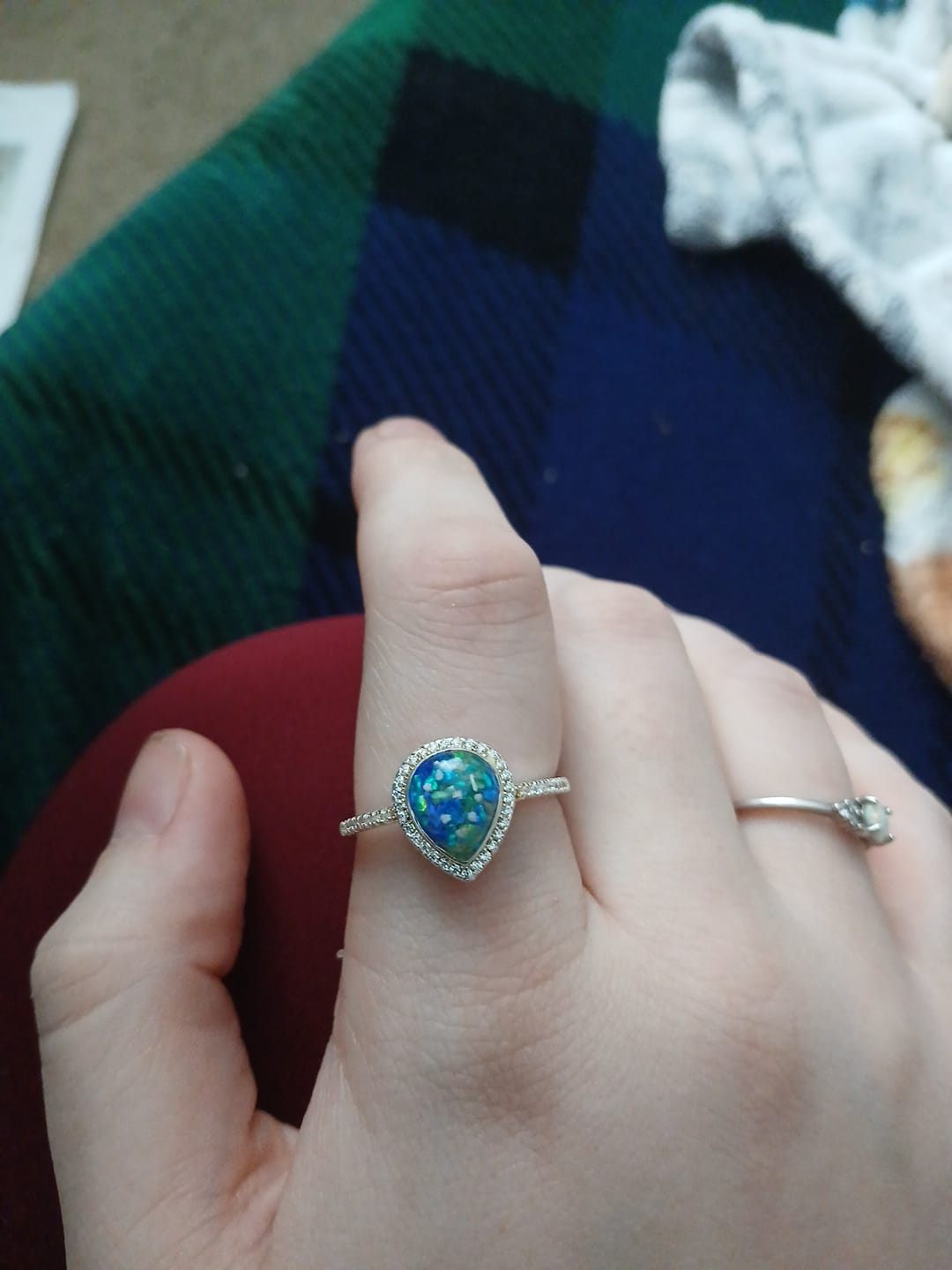 Customer photo review of Bedazzled Pear Opal Ring with Cremation Ashes