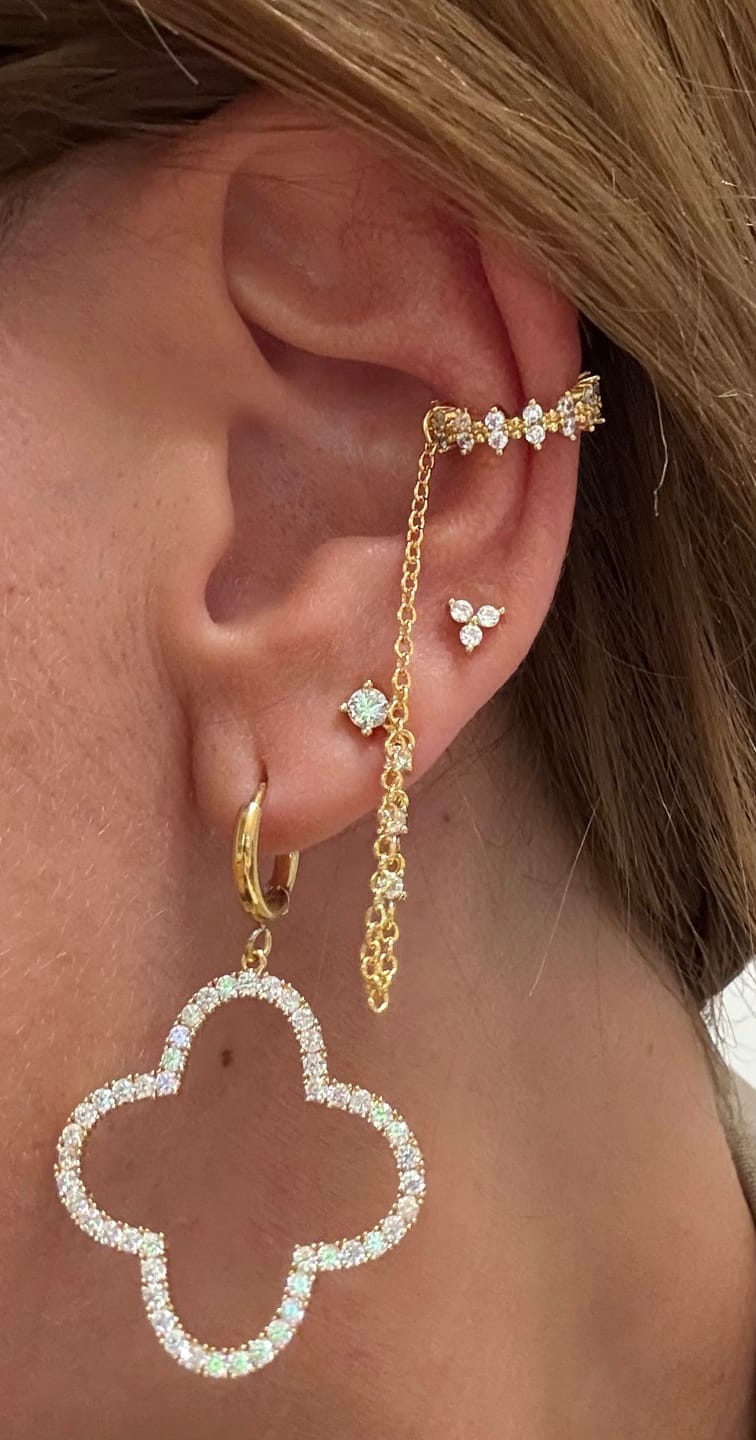 Customer photo review of Pave Bold Lucky Leaf Huggie Ohrringe 14K Vergoldet