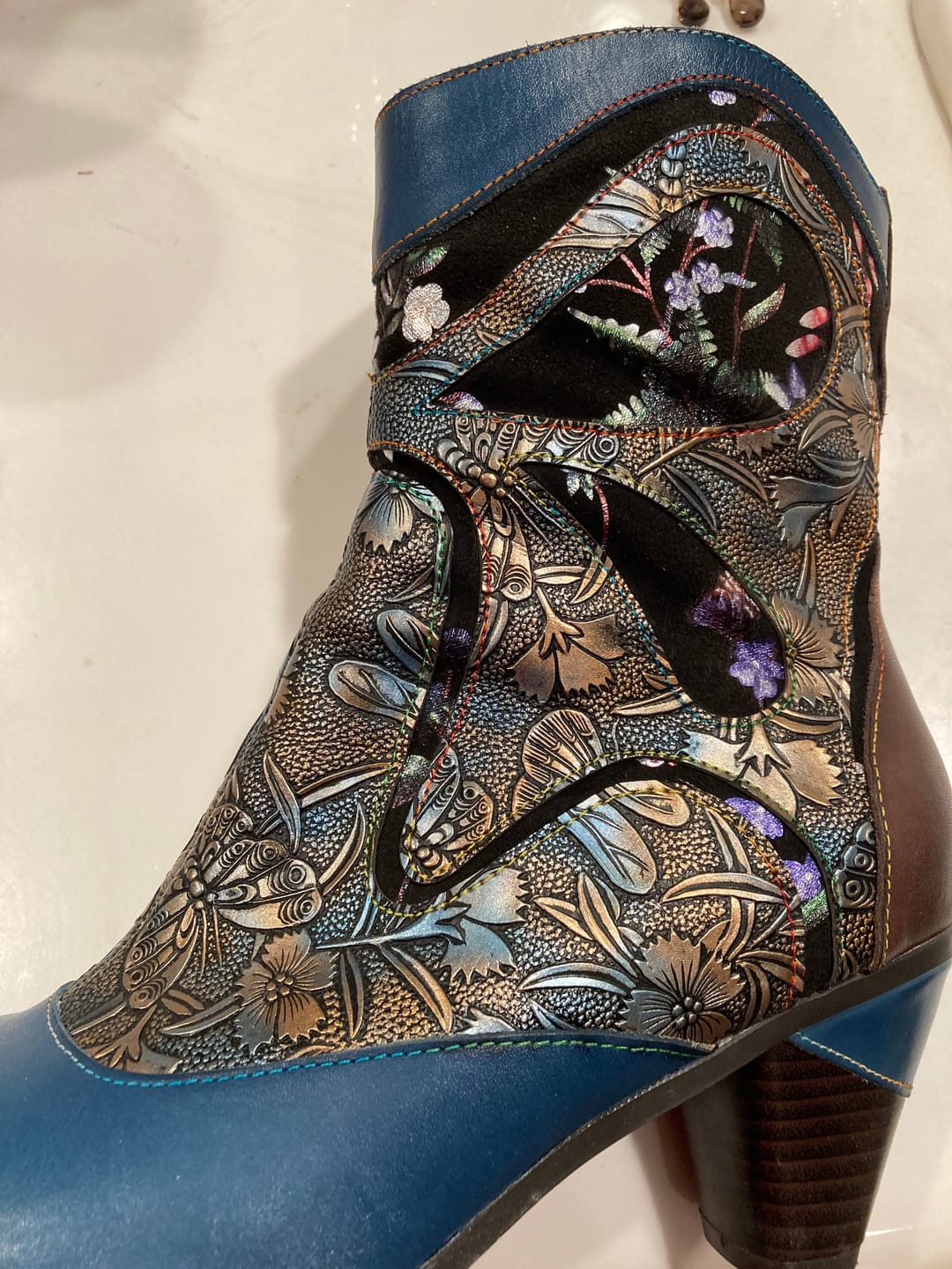 Customer photo review of Retro Painted Genuine Leather Dragonfly Ankle Boots