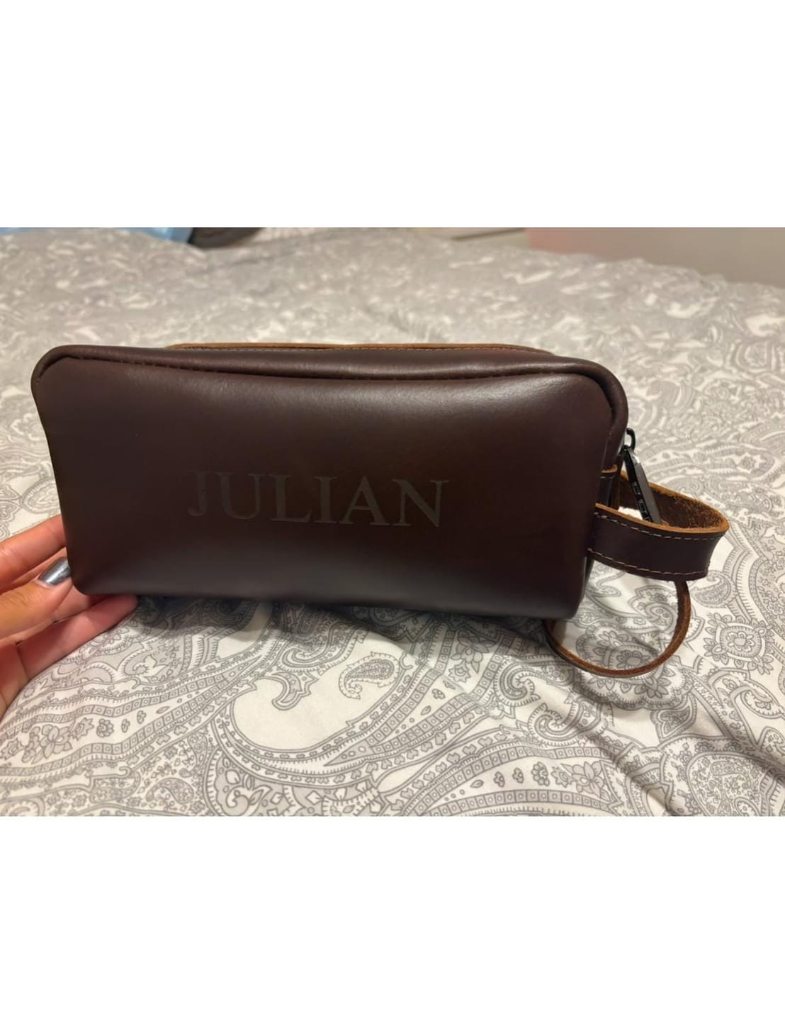 Customer photo review of Personalized Leather Toiletry Bag / Dopp Kit for Men