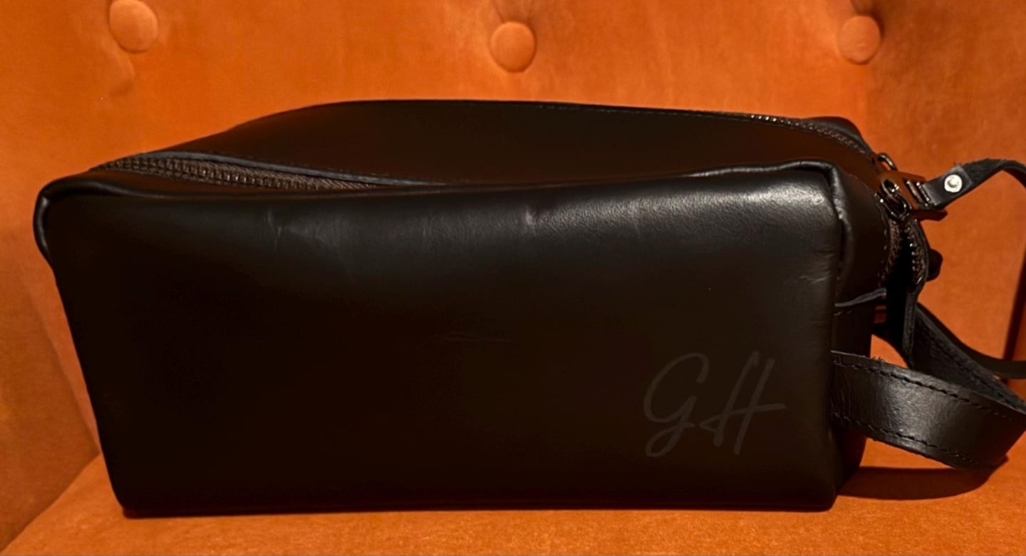 Customer photo review of Personalized Leather Toiletry Bag / Dopp Kit for Men