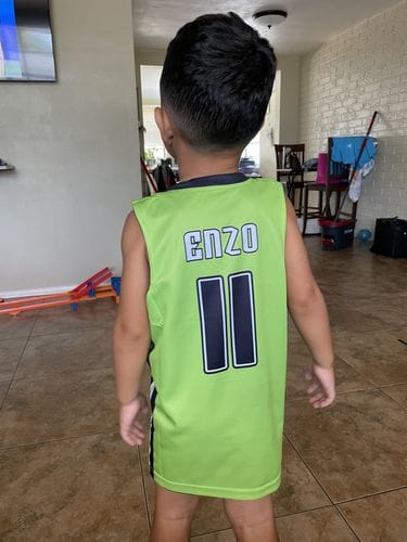 Customer photo review of Custom Navy White Reversible Double Side Tops Basketball Jersey