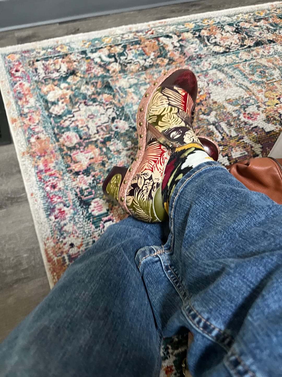 Customer photo review of Retro Floral Handmade Rivet Comfort Block Heel Pumps