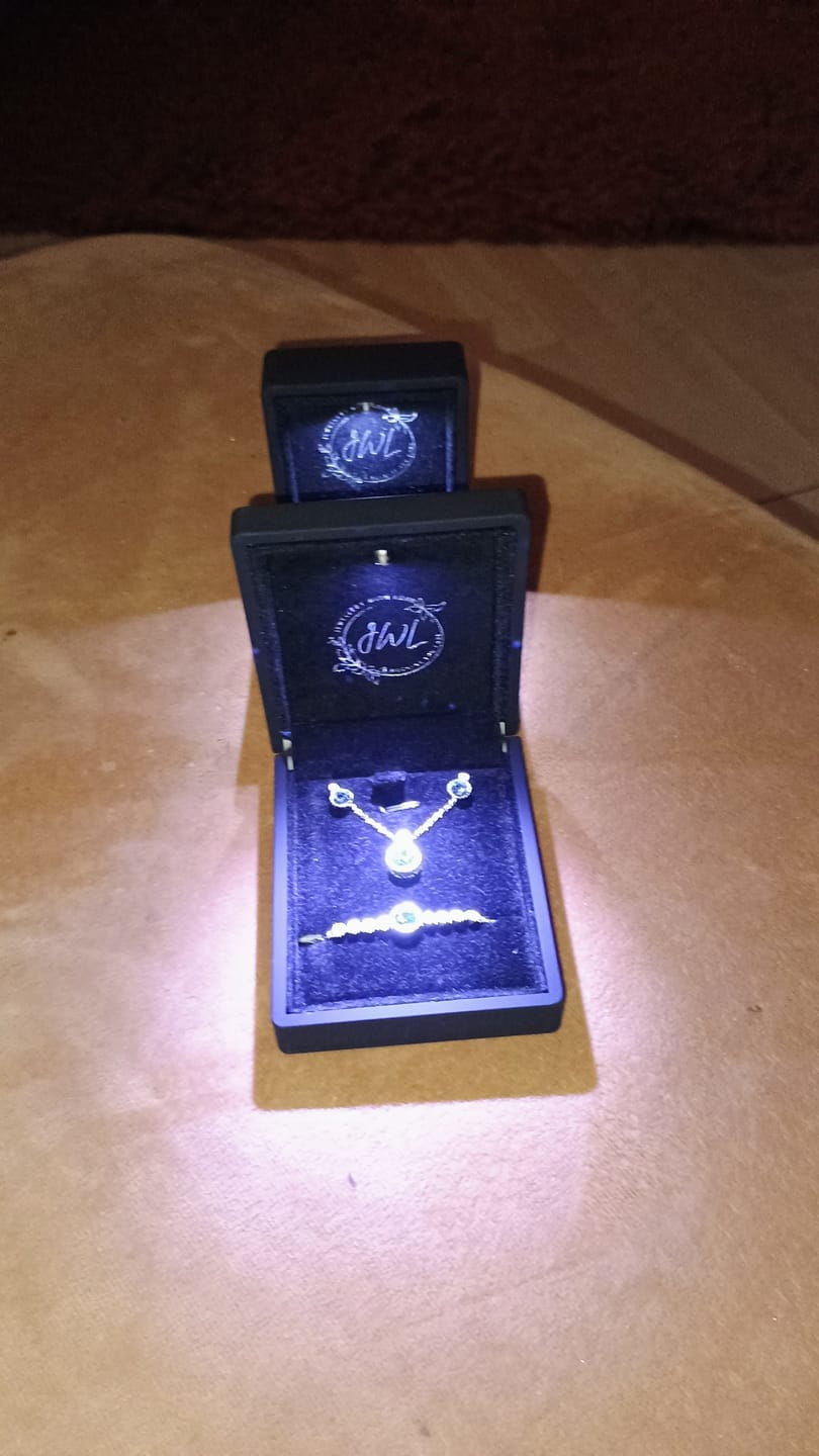 Customer photo review of Classic Round Aquamarine Solitaire Jewellery Set with Austrian Crystals