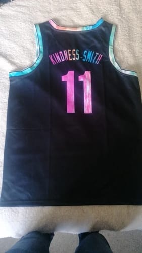 Customer photo review of Custom Black Neon Green Reversible Double Side Tops Basketball Jersey