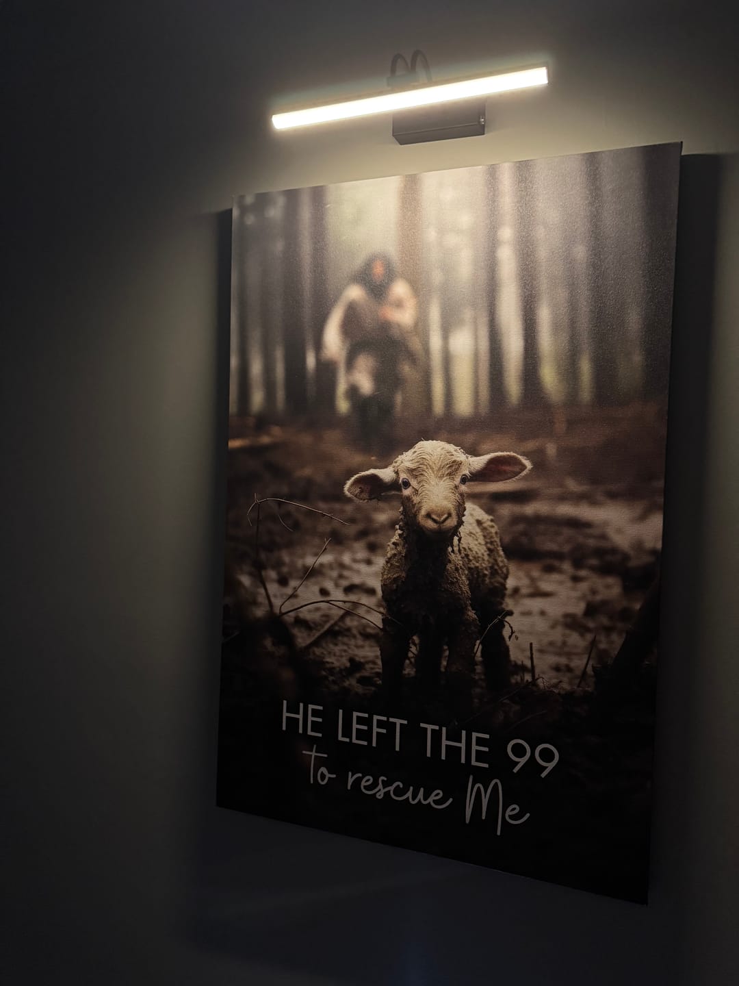 Customer photo review of He Left the 99 to Rescue Me, Jesus and Lost Sheep, Wall Art Canvas