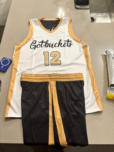 Customer photo review of Custom Black Yellow Reversible Double Side Tops Basketball Jersey