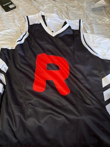 Customer photo review of Custom Black White Red Star Graffiti Pattern Double Side Sets Basketball Uniform