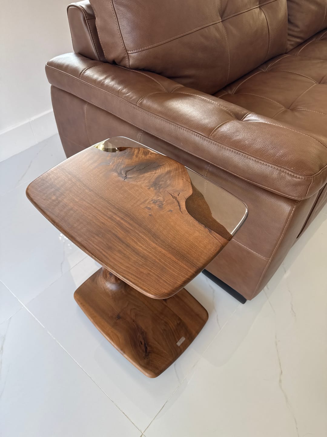 Customer photo review of C-Shaped Luxury Walnut Epoxy Resin End & Side Table