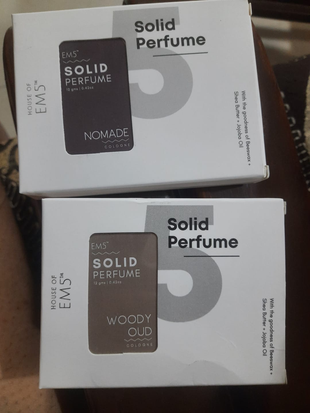 Customer photo review of EM5™ Woody Oud | Solid Perfume for Men & Women | Alcohol Free | Woody Oud Spicy | With the Goodness of Beeswax + Shea Butter