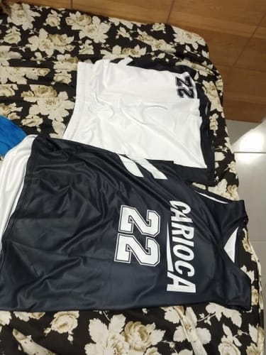 Customer photo review of Custom Purple Yellow Reversible Double Side Tops Basketball Jersey