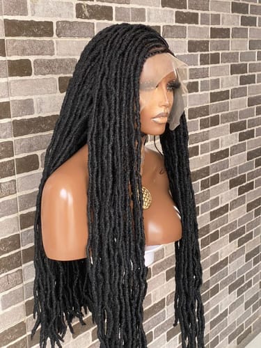 Customer photo review of Simple Faux Locs Wig (Swiss Full Lace) Black Color, Shoulder Length - Karina