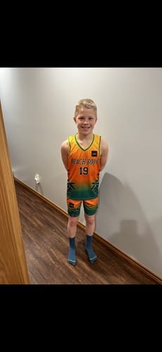 Customer photo review of Custom Navy White-Red Double Side Sets Personalized Basketball Jersey
