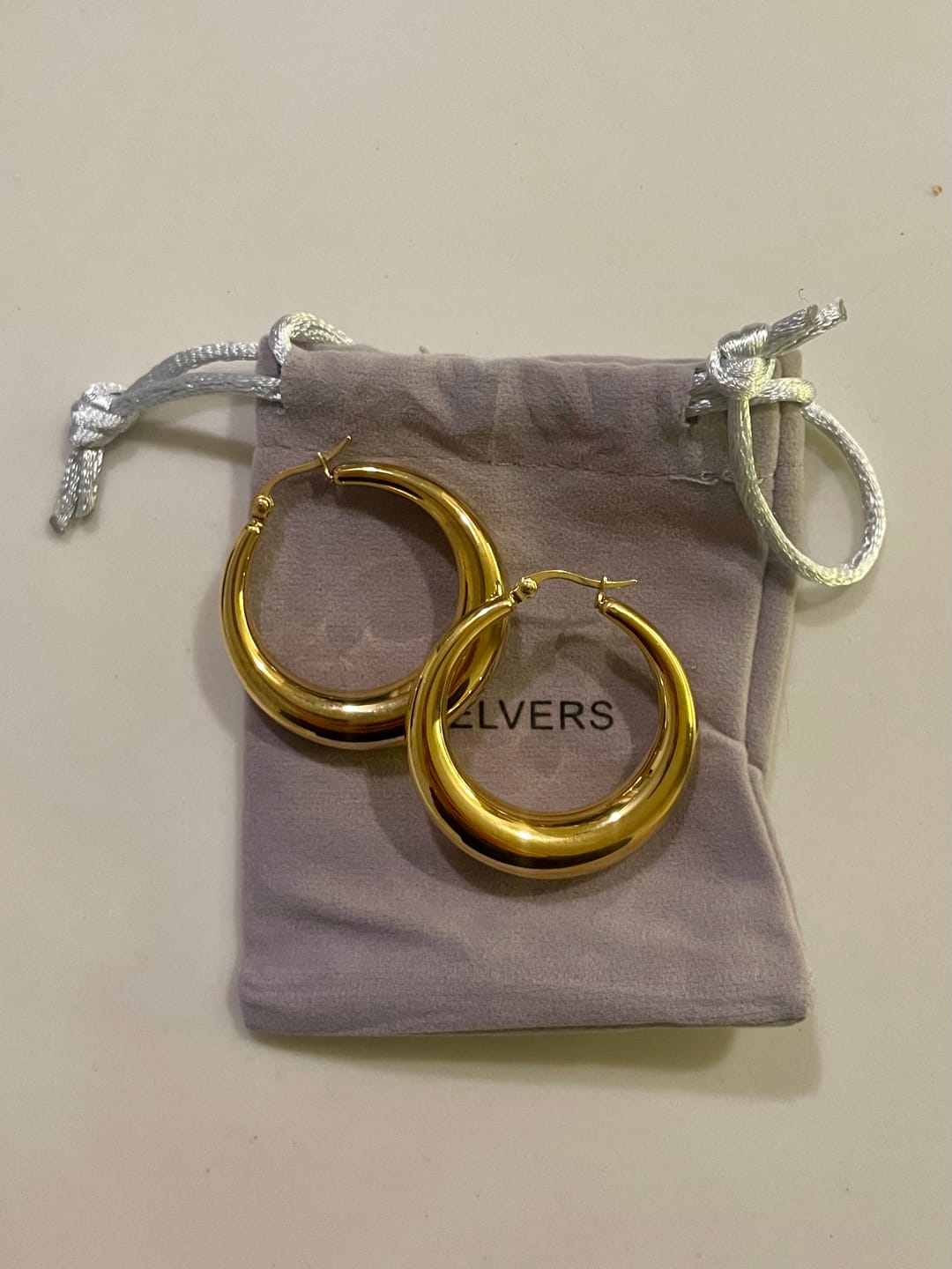 Customer photo review of 18K Gold-Filled Thick Hollow Hoop Earrings | Large 40mm & 28mm Hoop Earrings