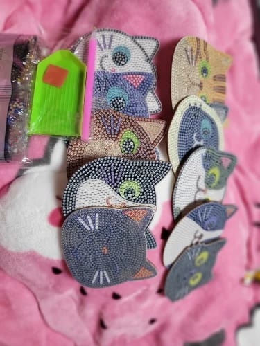 Customer photo review of Whisker Wonders Diamond Painting Coaster Set (10-Piece with Holder)