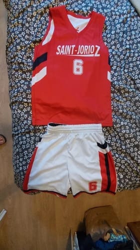 Customer photo review of Custom Red White Double Side Tops Basketball Jersey