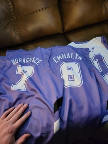 Customer photo review of Custom Navy White-Red Double Side Sets Personalized Basketball Jersey