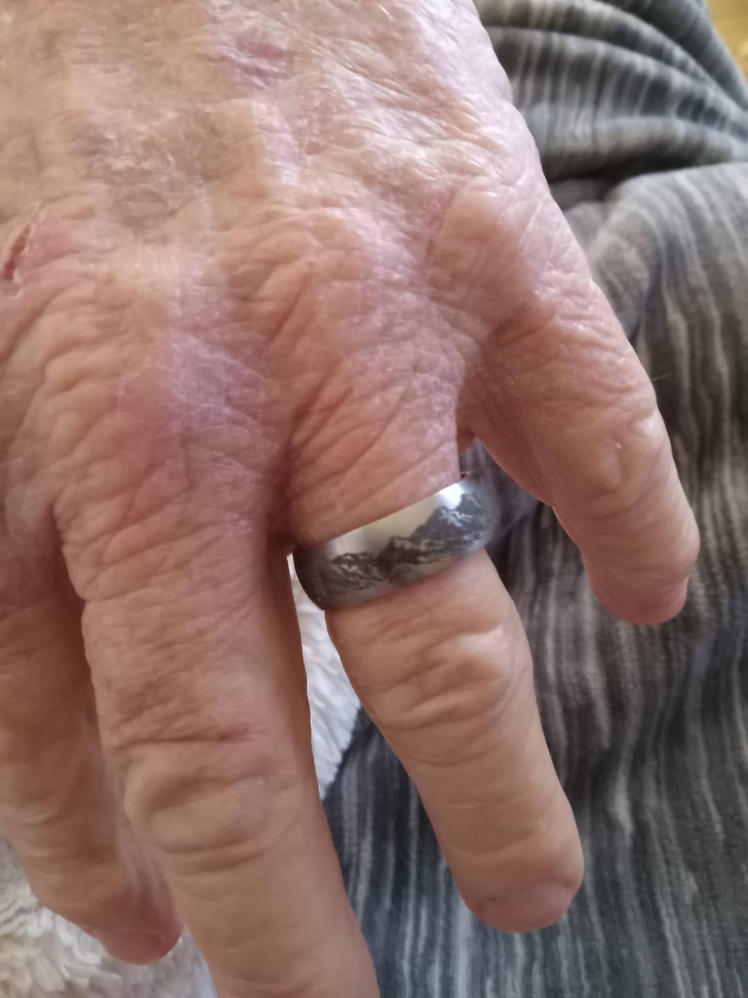 Customer photo review of Mountain Range Ring - Laser Carved with Wood Sleeve