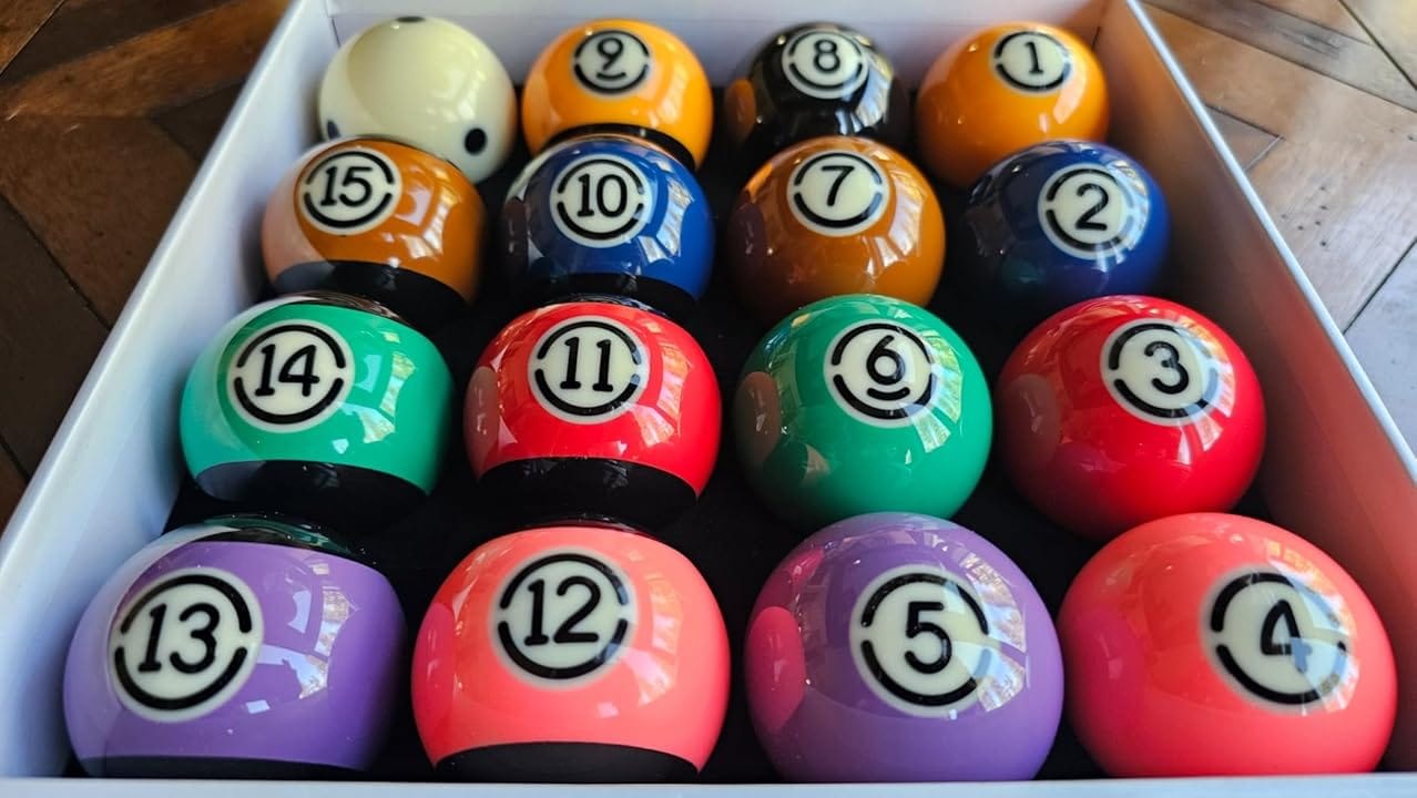 Customer photo review of Cue-King Black Edition Pool Balls 2.25" Set with 7/8" Pro Dotted Cue Ball Regulation Size Premium Billiard Ball Set