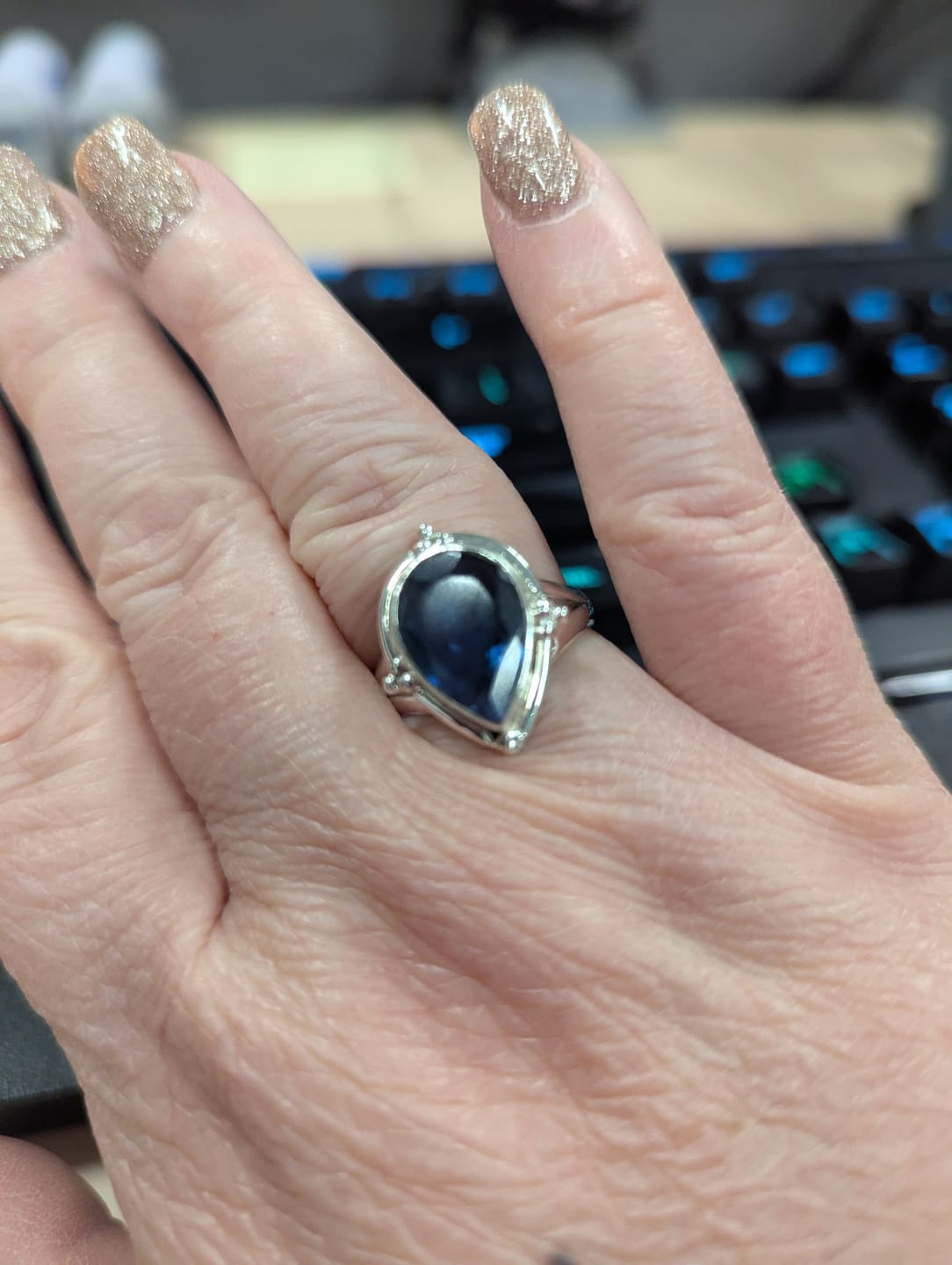 Customer photo review of Fluorite Teardrop Ring