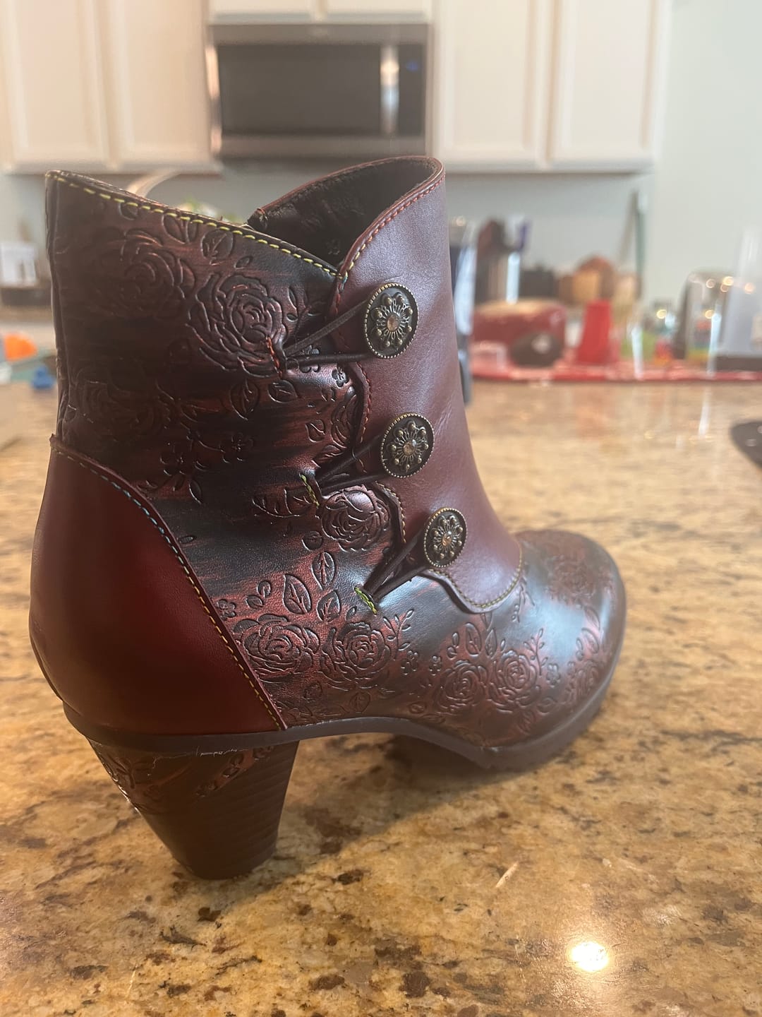 Customer photo review of Retro Handmade Floral Stitching Button Boots