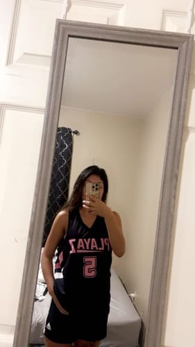 Customer photo review of Custom Kelly Green White Chest Slash Patttern Double Side Sports Uniform Basketball Jersey
