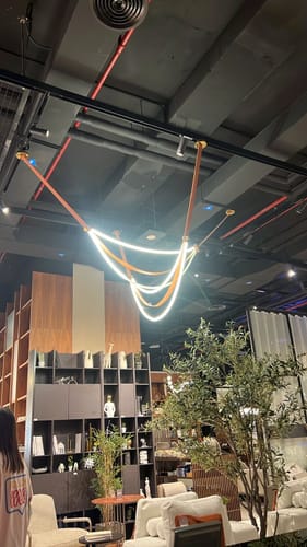 Customer photo review of Aurora Borealis Orange Leather Golden Pendant Lamp 5.5meter CY-DD-1051-Orange