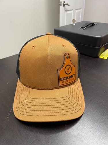 Customer photo review of Custom Leather Patch Hats Richardson 112 Laser Engraved