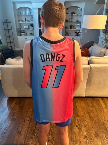 Customer photo review of Custom Black Powder Blue Classic Sets Mesh Basketball Jersey