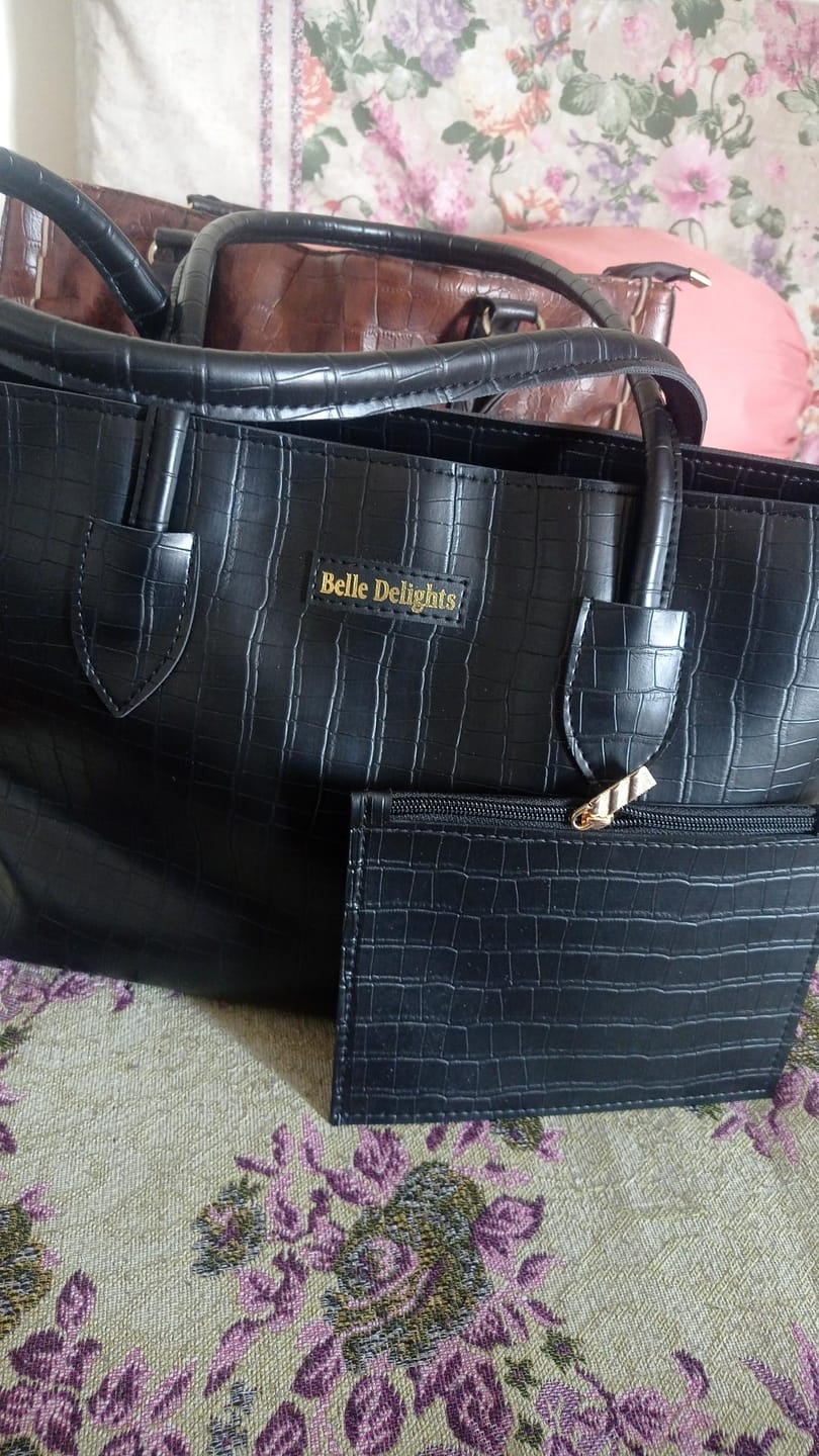 Customer photo review of Black Belle Croc Tote Bag