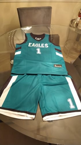 Customer photo review of Custom Black Light Blue Double Side Tops Training Basketball Jersey
